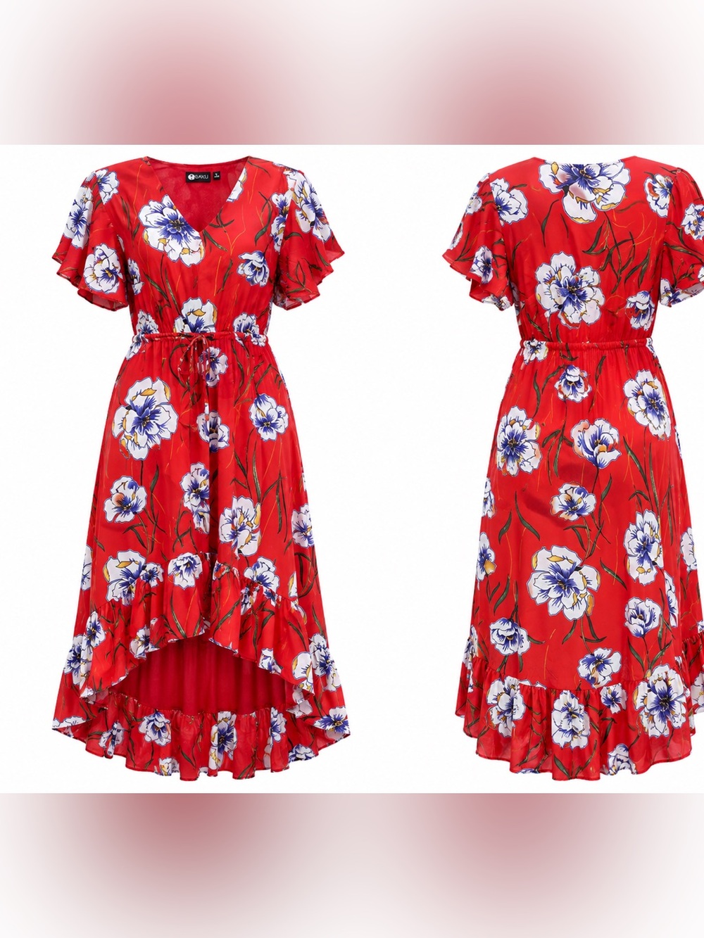 Floral High Low Maxi Dress Red Iris Print Boho - MED